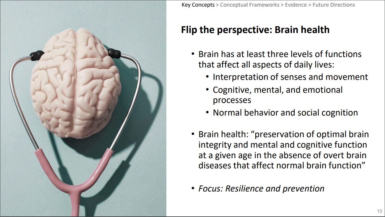 A slide from Dr. Besser's presentation featuring an image of a brain and text.